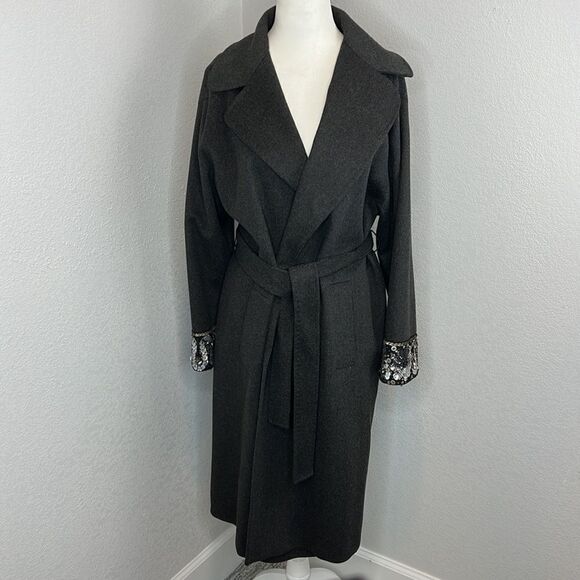 Valentino Virgin Wool Long Coat With Embellished Cuffs Size 4 - Picture 2 of 14